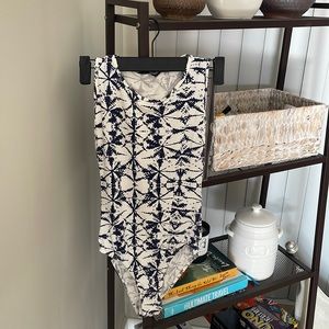 Blue and white side boob bodysuit